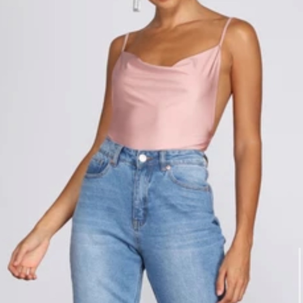 Backless Cowl Satin Pale Pink Bodysuit